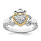 High-Quality Polished CZ Claddagh Ring in 14K Gold Accent - Size 8, Affordable!-2