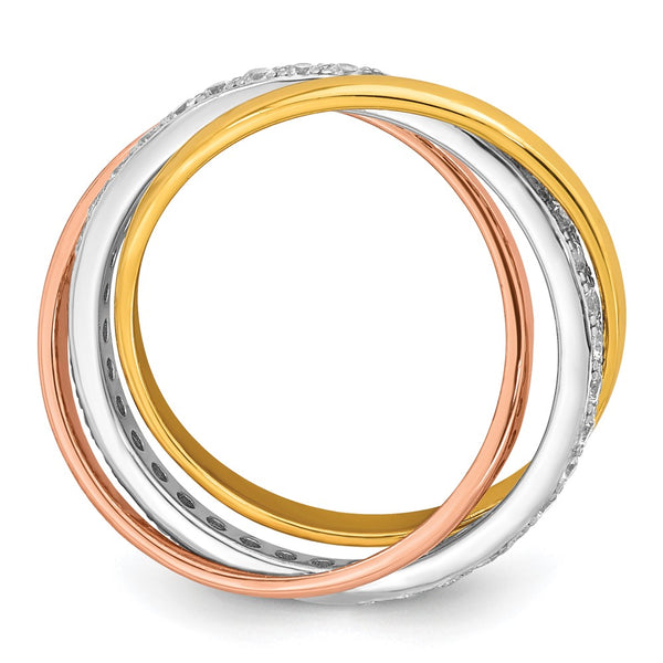 Sterling Silver Triple Band Ring Rhodium-Plated CZ
