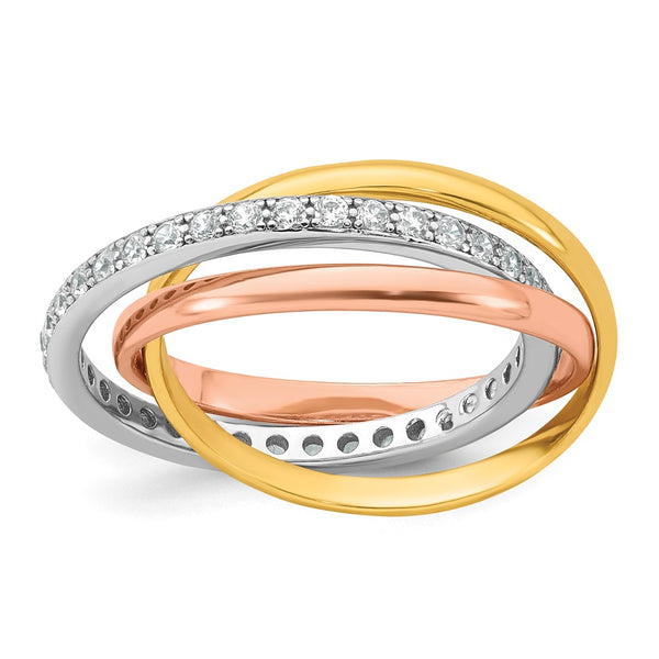 Sterling Silver Triple Band Ring Rhodium-Plated CZ