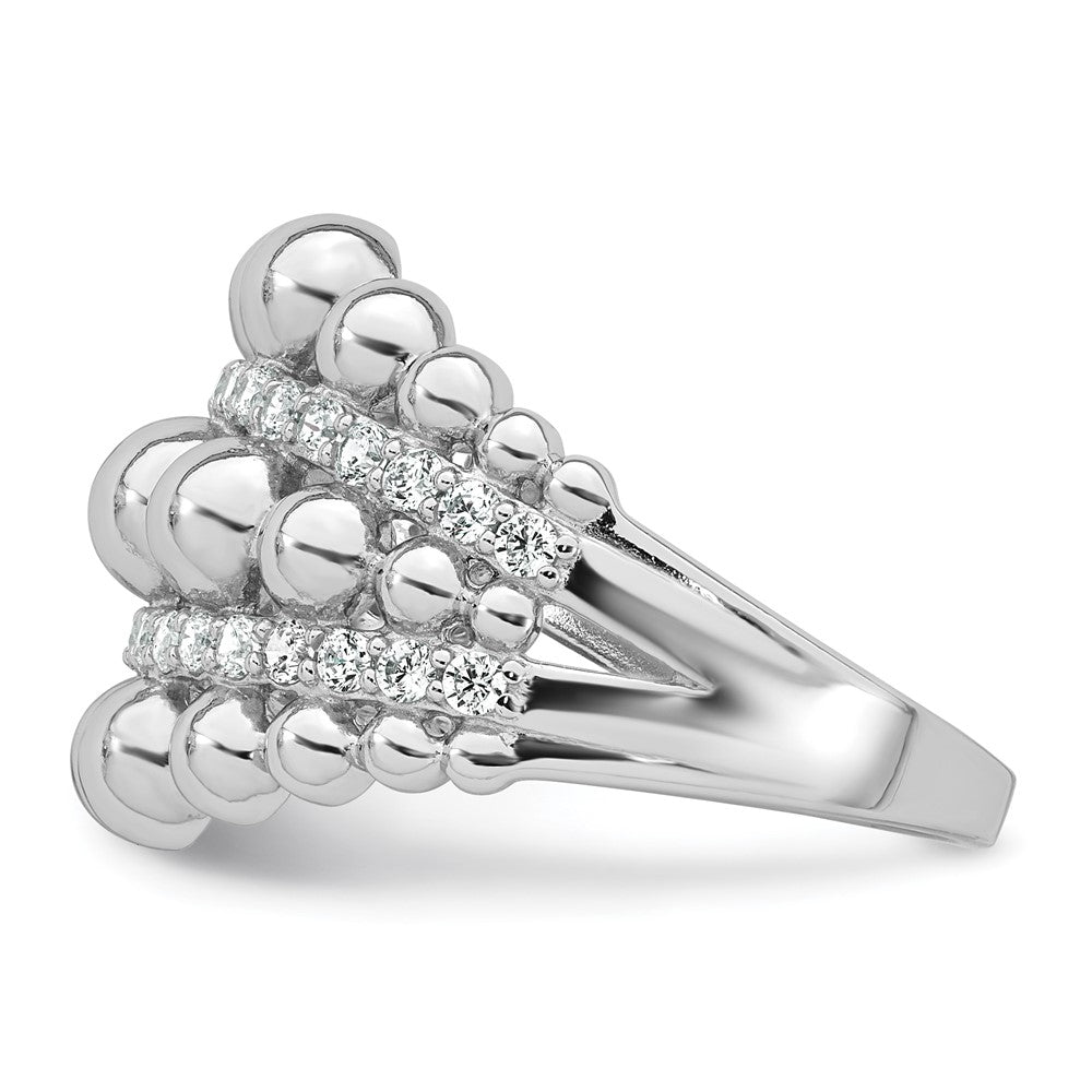 Buy Stylish Graduated Beaded CZ Ring - Rhodium-Plated Sterling Silver, Size 6