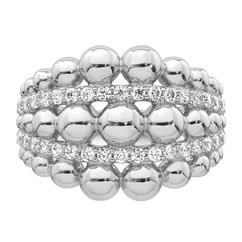 Buy Stylish Graduated Beaded CZ Ring - Rhodium-Plated Sterling Silver, Size 6