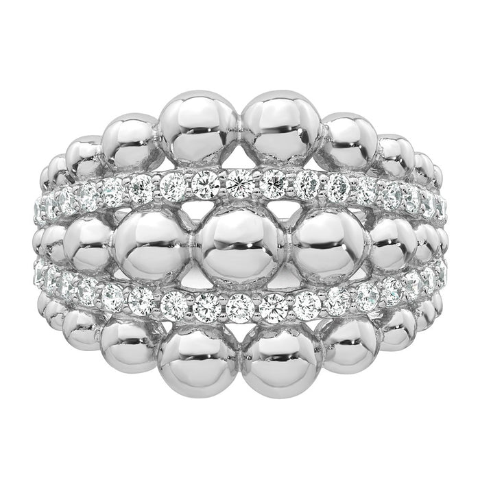 Buy Stylish Graduated Beaded CZ Ring - Rhodium-Plated Sterling Silver, Size 6-4