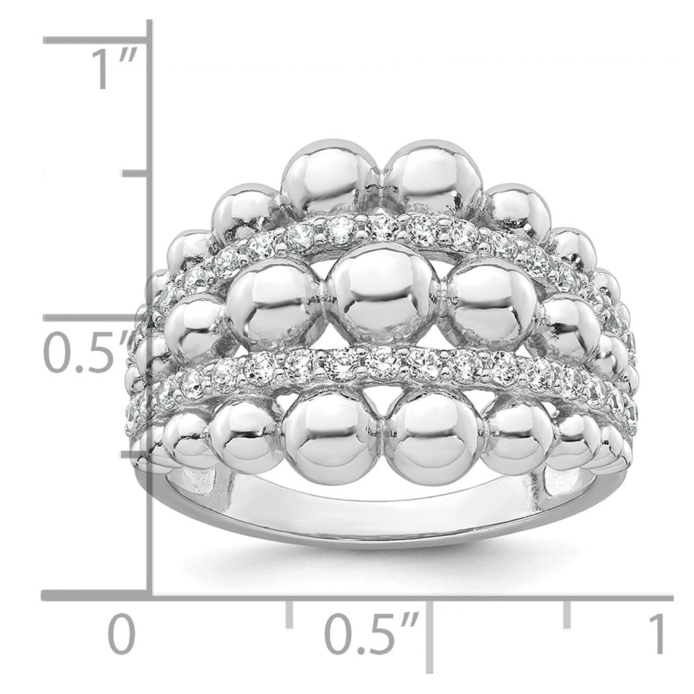 Buy Stylish Graduated Beaded CZ Ring - Rhodium-Plated Sterling Silver, Size 6