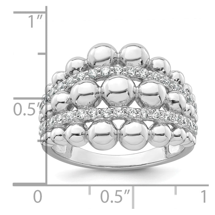 Buy Stylish Graduated Beaded CZ Ring - Rhodium-Plated Sterling Silver, Size 6-5