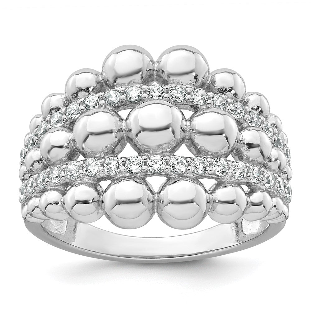 Buy Stylish Graduated Beaded CZ Ring - Rhodium-Plated Sterling Silver, Size 6