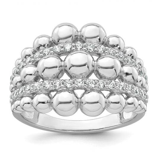 Buy Stylish Graduated Beaded CZ Ring in Rhodium-Plated Silver - Size 8