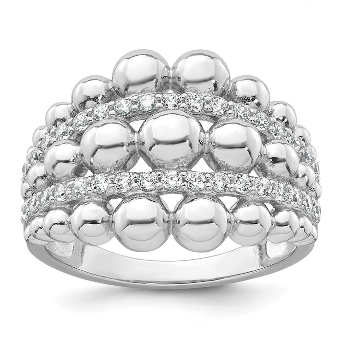 Buy Stylish Graduated Beaded CZ Ring - Rhodium-Plated Sterling Silver, Size 6-1