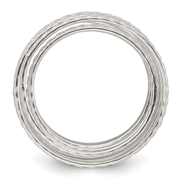 Polished and Textured Sterling Silver Spring Ring - Style GR1-1009082