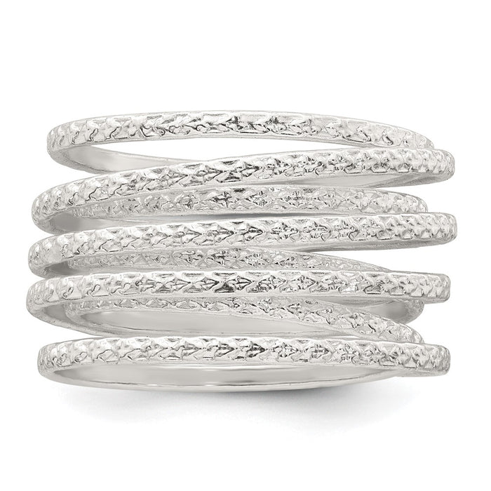 Buy Stylish Polished and Textured Sterling Silver Spring Ring - Size 6, Value!-3