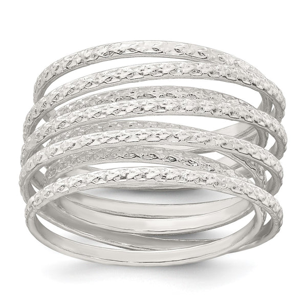 Polished and Textured Sterling Silver Spring Ring - Style GR1-1009082