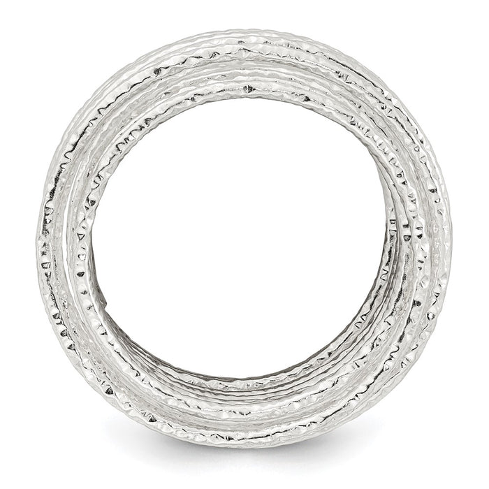 Shop Stylish Polished and Textured Sterling Silver Spring Ring - Size 7-2