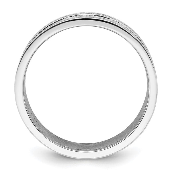 9.5mm CZ Polished & Hammered Sterling Silver Ring