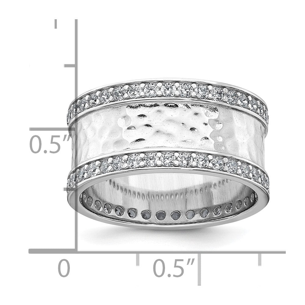 Buy Exclusive 9.5mm CZ Polished & Hammered Sterling Silver Ring - Size 7, Affordable!