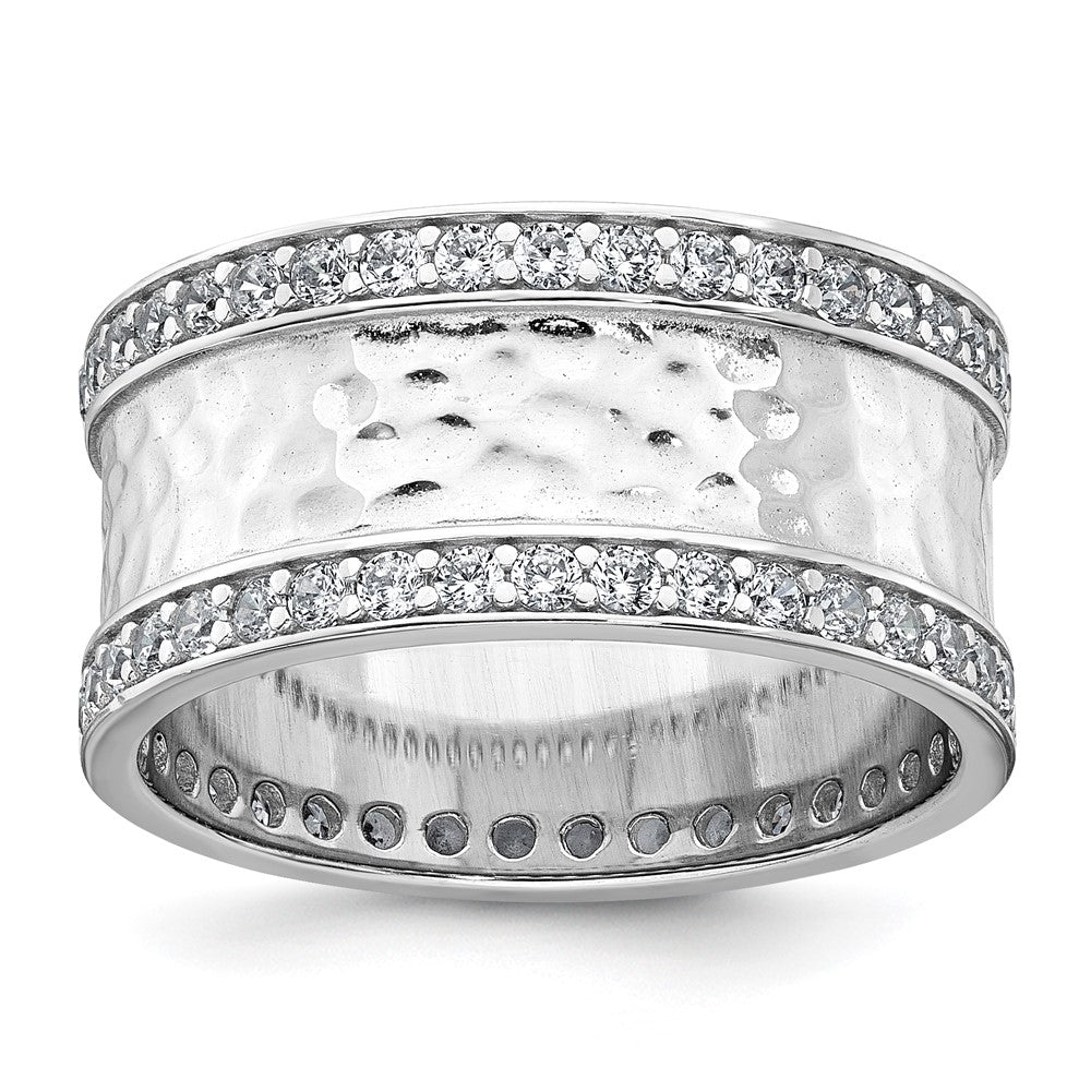 Buy Exclusive 9.5mm CZ Polished & Hammered Sterling Silver Ring - Size 7, Affordable!
