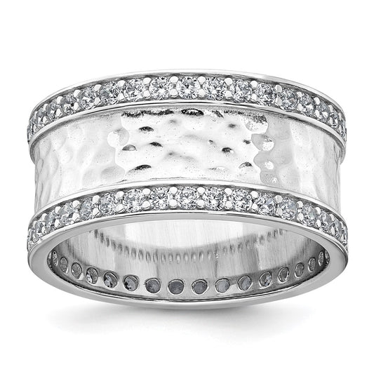 Buy Exclusive 9.5mm CZ Polished & Hammered Sterling Silver Ring - Size 7, Affordable!