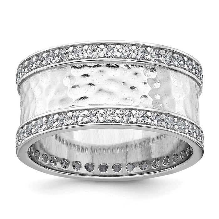 Buy Exclusive 9.5mm CZ Polished & Hammered Sterling Silver Ring - Size 7, Affordable!-1
