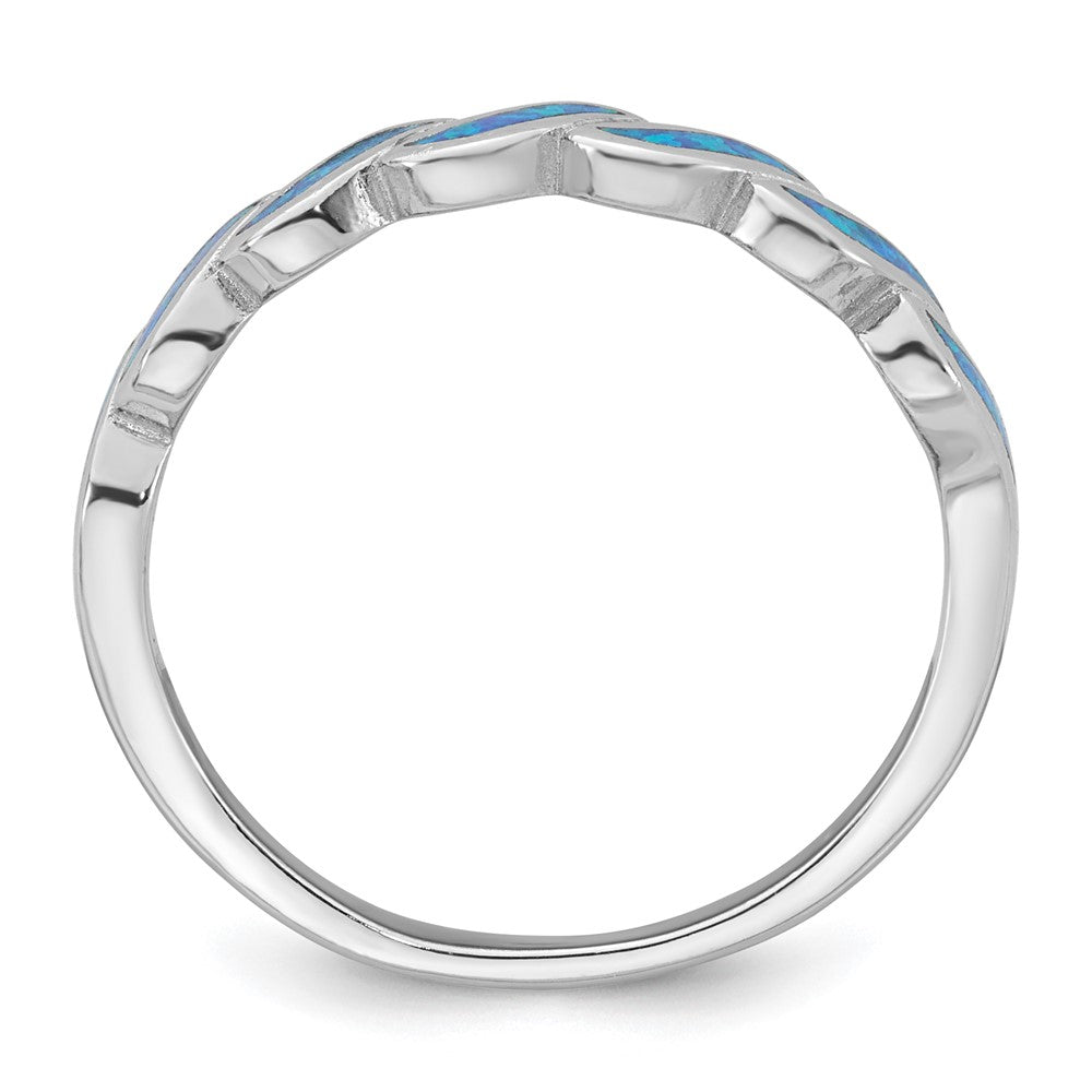 Buy Stylish Polished Blue Lab-Created Opal Wave Ring, Size 8 in Rhodium-Plated Silver