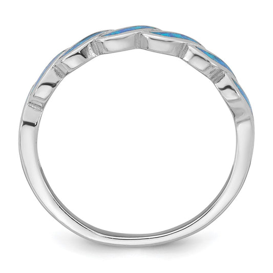 Buy Stylish Polished Blue Lab-Created Opal Wave Ring, Size 8 in Rhodium-Plated Silver