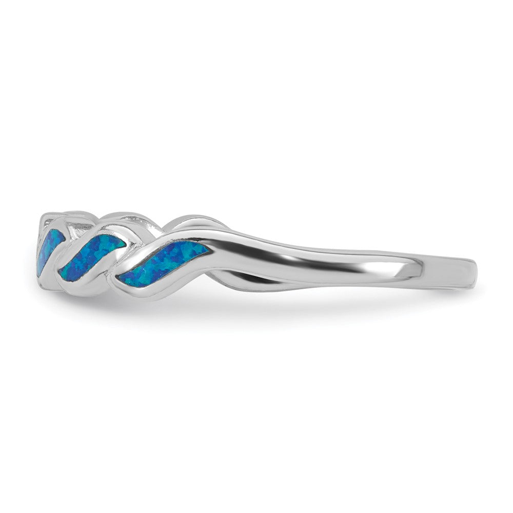 Buy Stylish Polished Blue Lab-Created Opal Wave Ring, Size 8 in Rhodium-Plated Silver