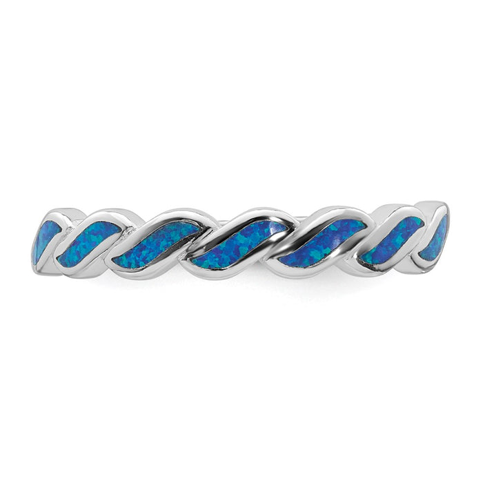 Buy Stylish Polished Blue Lab-Created Opal Wave Ring, Size 8 in Rhodium-Plated Silver-4