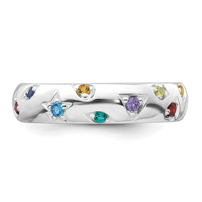 Buy Stylish Sterling Silver Multicolor CZ Geometric Ring - Size 6, 5mm Band-4