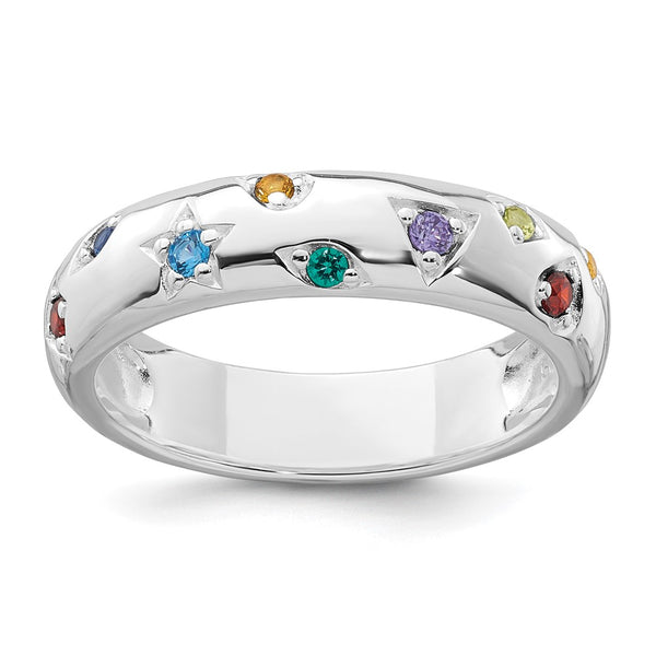 Sterling Silver Multicolor CZ Geometric Ring 5mm Band