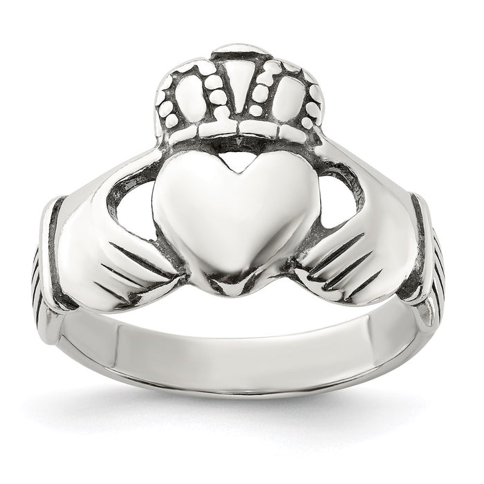 Buy Stylish Antiqued Sterling Silver Claddagh Ring - 14g, Size 7, Affordable Price-1
