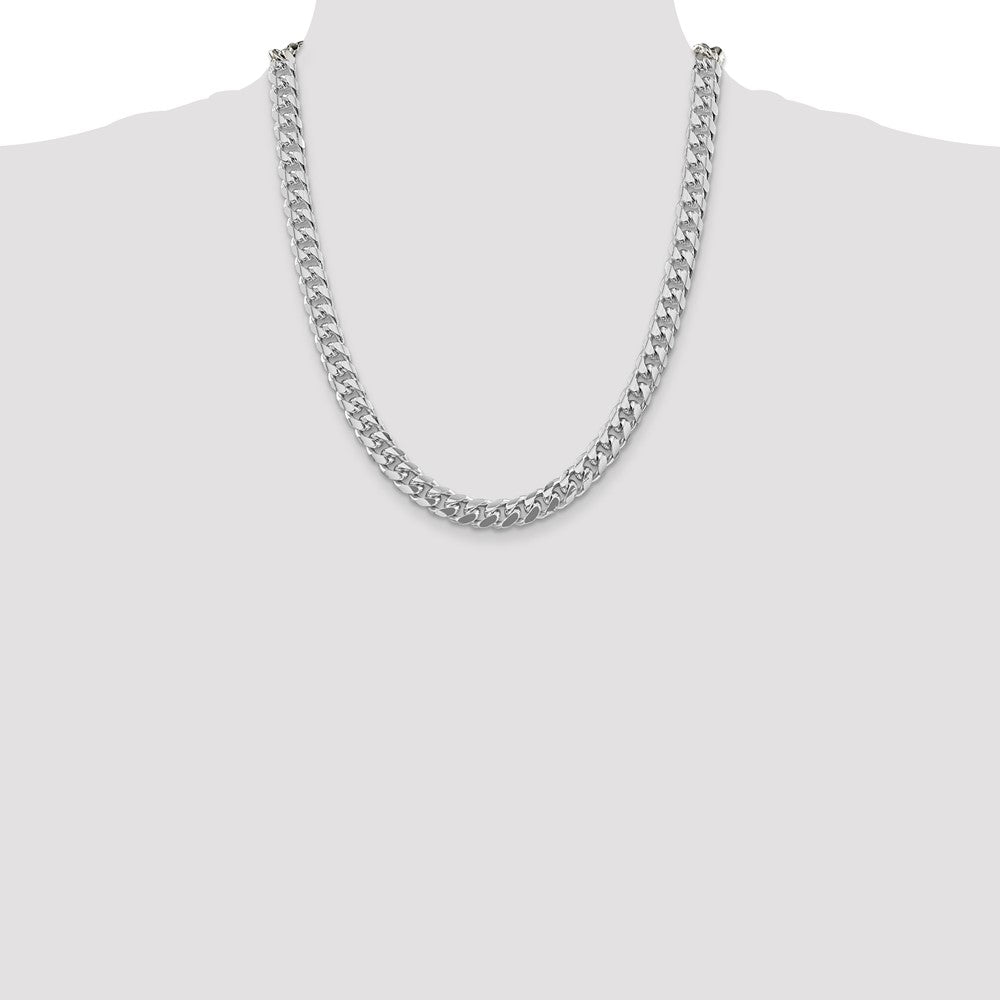 Buy Exclusive 8.5mm Rhodium-Plated Sterling Silver Curb Chain - Stylish Design!