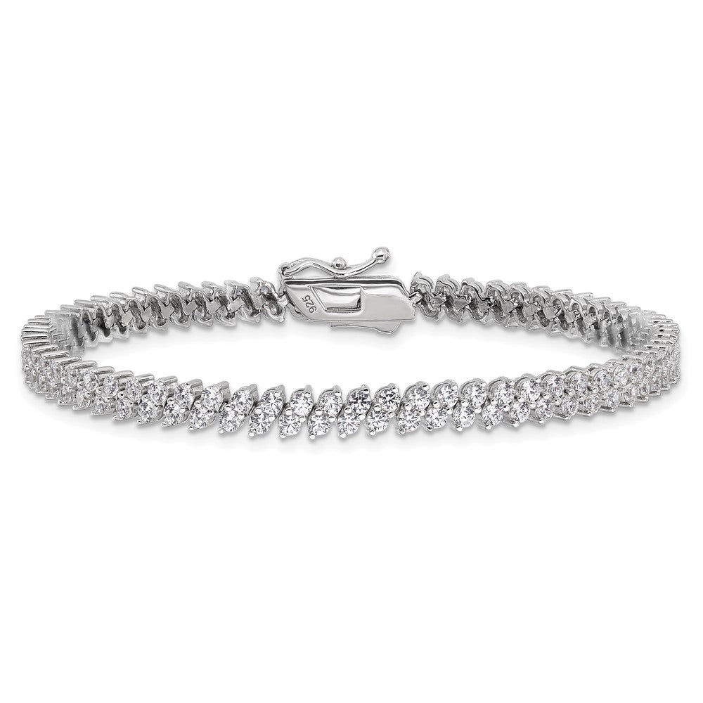 High-Quality Sterling Shimmer Bracelet - 7" Rhodium-Plated, 138 CZ Stones, Stylish Value