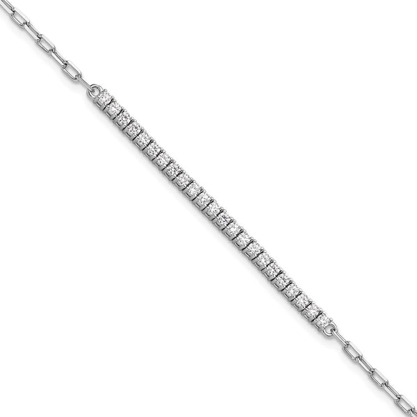 Rhodium-Plated Silver CZ Bracelet - 7-Inch, 23-Stone