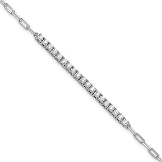 Shop Stylish 19-Stone Rhodium-Plated Sterling Silver Bracelet - 7-Inch Value!