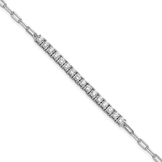 Shop Stylish 7-Inch Rhodium-Plated Sterling Silver Bracelet with 16 CZ Stones