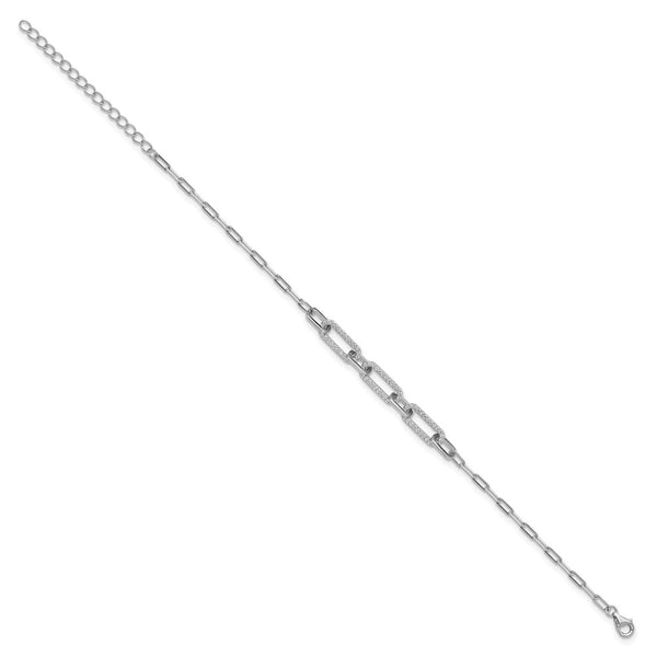 1mm CZ Paper Clip Bracelet - 7 Inch Rhodium-Plated Sterling Silver