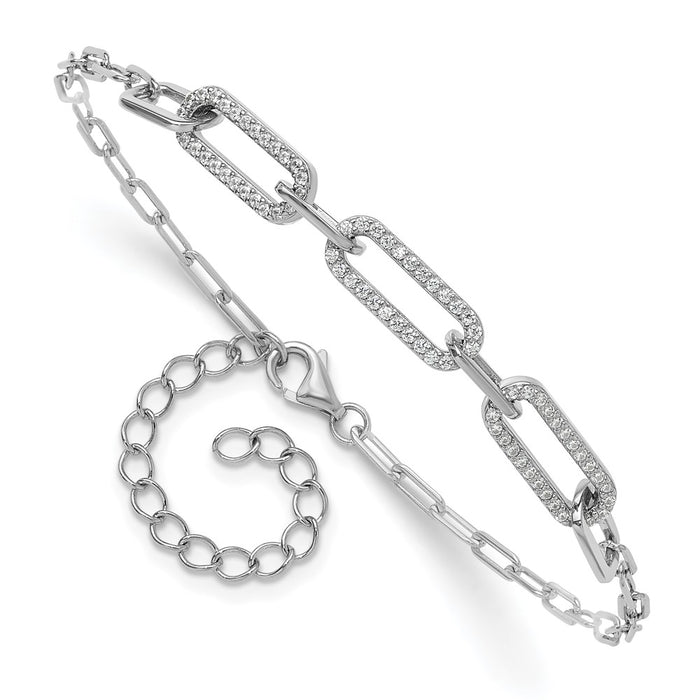 Shop Stylish 1mm CZ Paper Clip Bracelet - 7 Inch Rhodium-Plated Sterling Silver-3