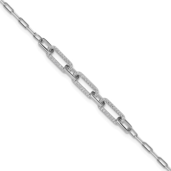 1mm CZ Paper Clip Bracelet - 7 Inch Rhodium-Plated Sterling Silver