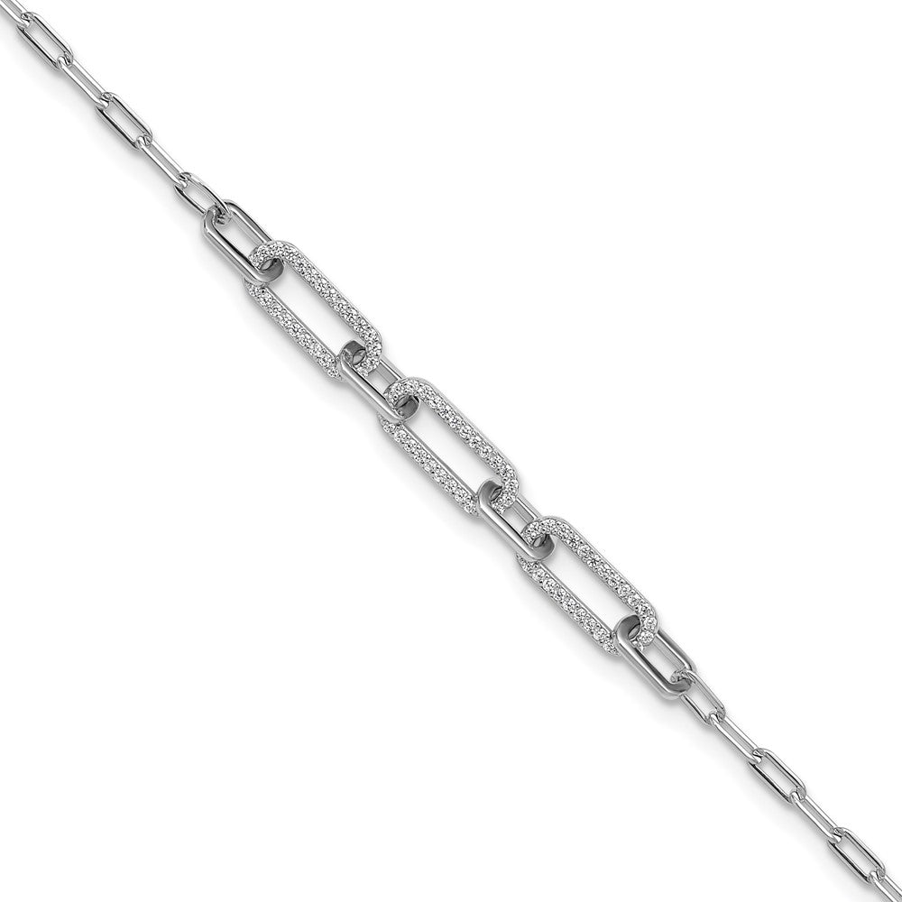 Shop Stylish 1mm CZ Paper Clip Bracelet - 7 Inch Rhodium-Plated Sterling Silver