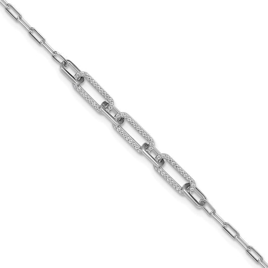 Shop Stylish 1mm CZ Paper Clip Bracelet - 7 Inch Rhodium-Plated Sterling Silver