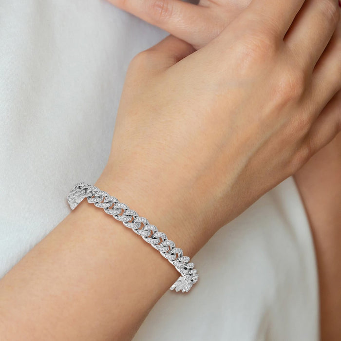 Buy Stylish 8.25" Rhodium-Plated Sterling Silver CZ Curb Link Bracelet-6