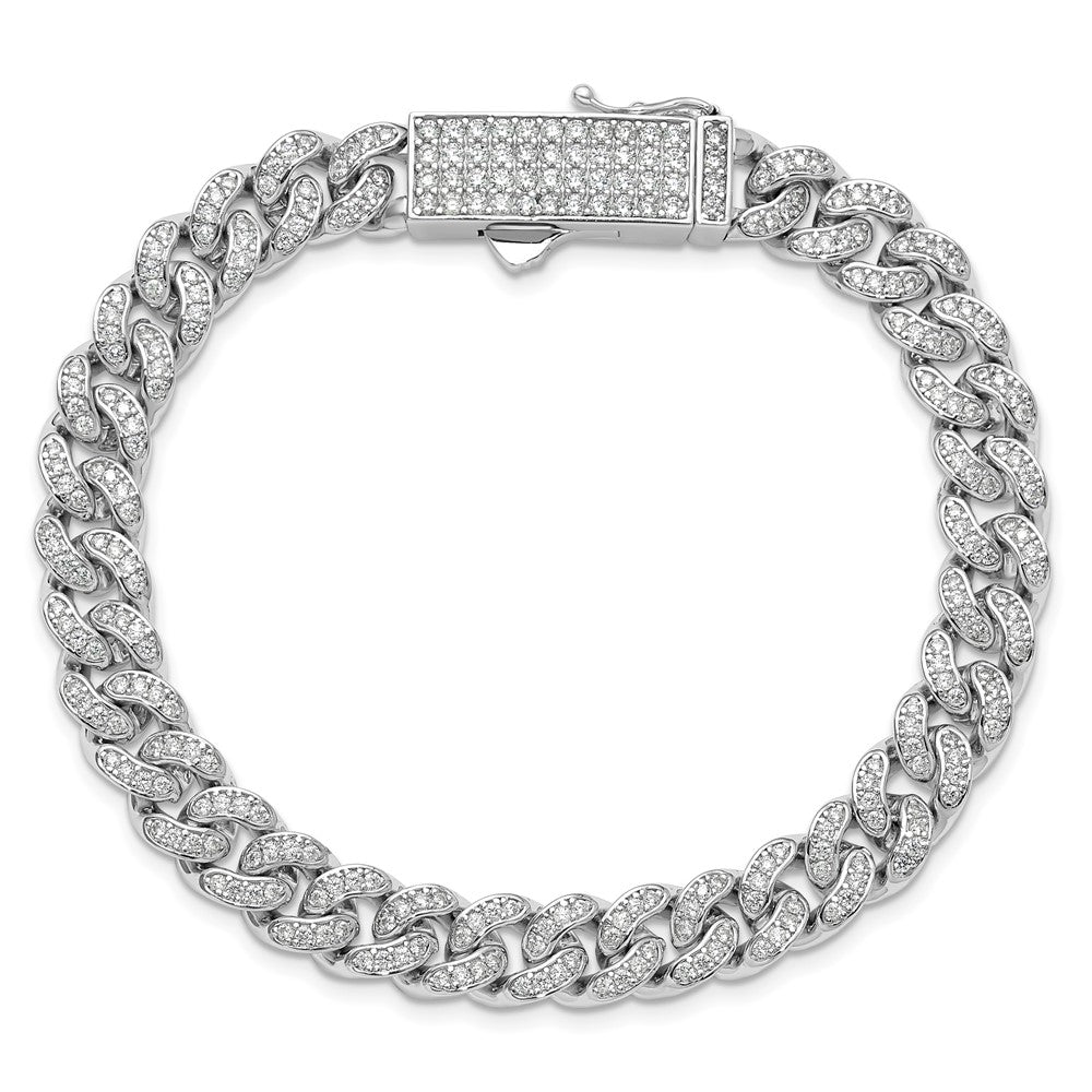 Buy Stylish 8.25" Rhodium-Plated Sterling Silver CZ Curb Link Bracelet
