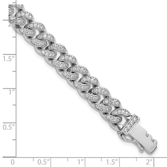 Buy Stylish 8.25" Rhodium-Plated Sterling Silver CZ Curb Link Bracelet-5