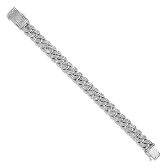 High-Quality Rhodium-Plated Sterling Silver 8-Inch Curb Bracelet - Stylish CZ Accents