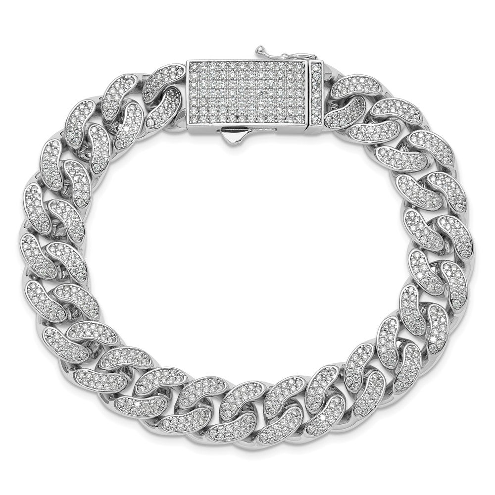 High-Quality Rhodium-Plated Sterling Silver 8-Inch Curb Bracelet - Stylish CZ Accents
