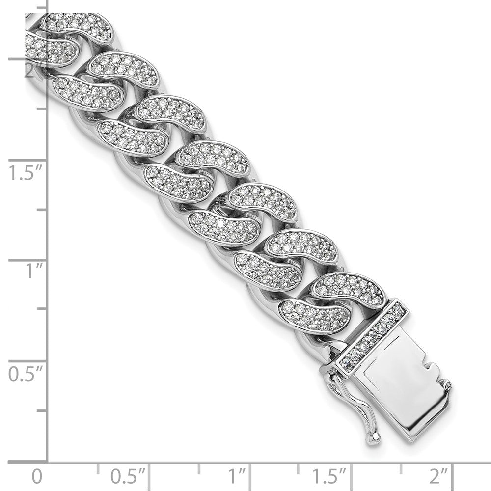 High-Quality Rhodium-Plated Sterling Silver 8-Inch Curb Bracelet - Stylish CZ Accents