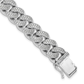 High-Quality Rhodium-Plated Sterling Silver 8-Inch Curb Bracelet - Stylish CZ Accents