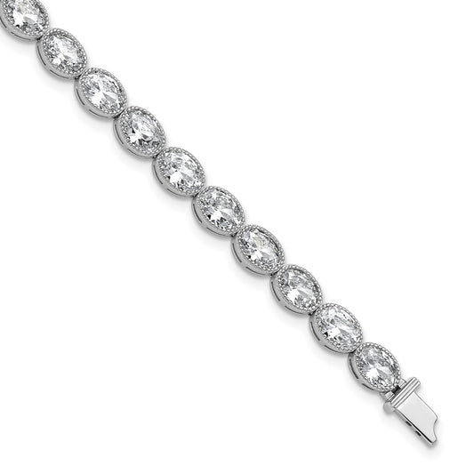 Shop Luxury Rhodium-Plated 6mm x 4mm CZ Oval Link Bracelet - 6.75" Style!