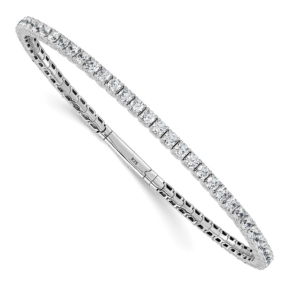 High-Quality Sterling Shimmer Rhodium-Plated CZ Bangle Bracelet - 8 Inch Value