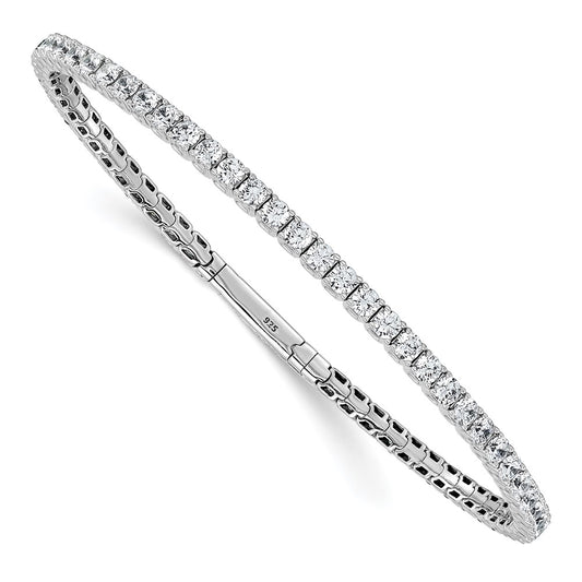 High-Quality Sterling Shimmer Rhodium-Plated CZ Bangle Bracelet - 8 Inch Value