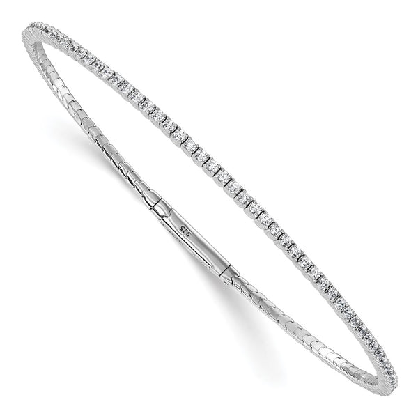 8-Inch Rhodium-Plated Sterling Silver Bangle Bracelet - CZ