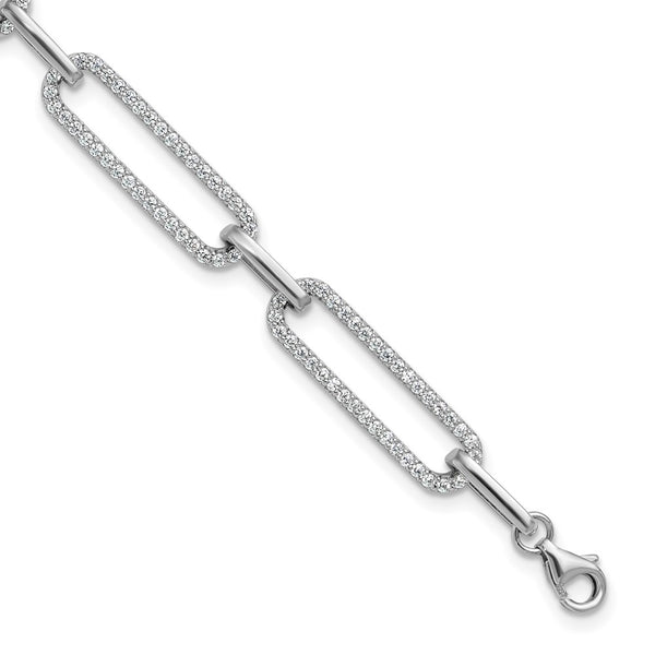 1.2mm Rhodium-Plated Sterling Silver CZ Bracelet, 6.5"