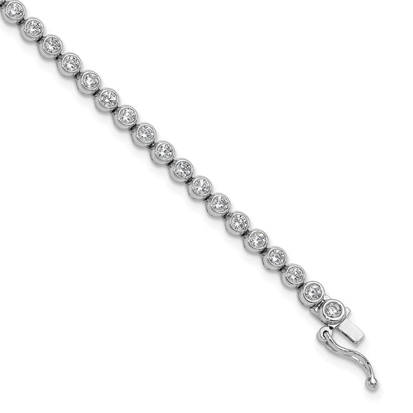 Rhodium-Plated Sterling Silver Bracelet with 48 CZ Stones, 7"